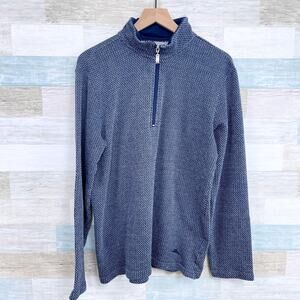 Tommy Bahama 1/4 Zip Mock Neck French Terry Sweater Blue Chevron Mens Medium